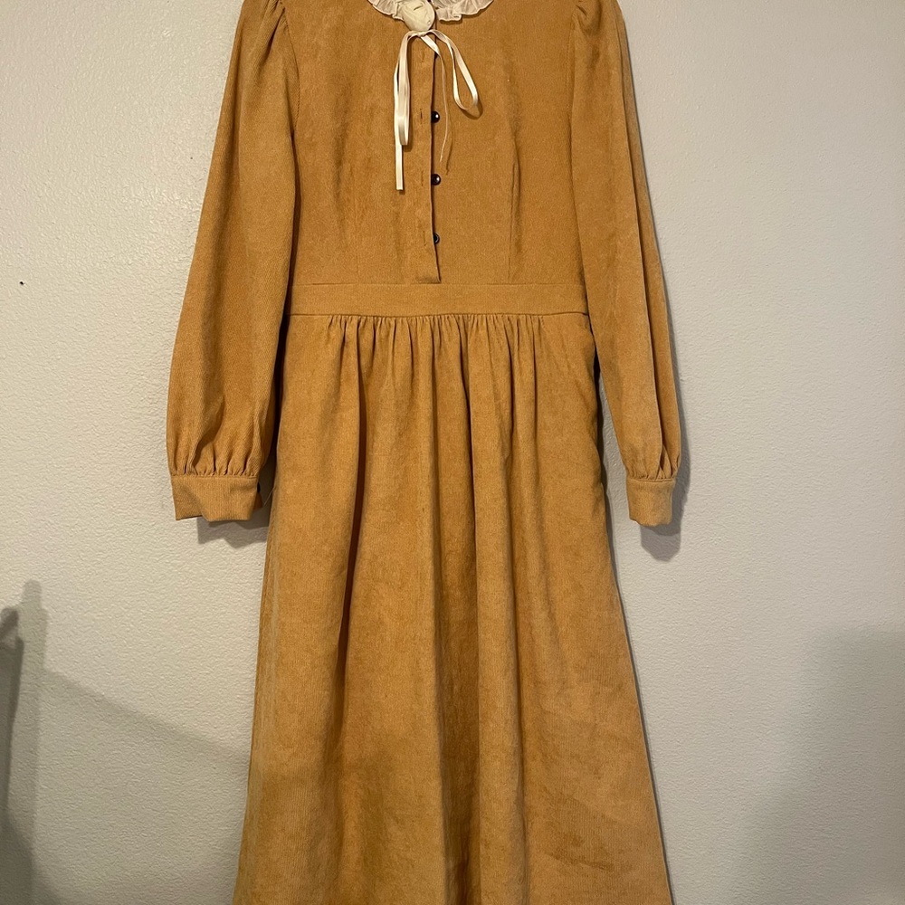 AMIRI ROMANTIC Simple Retro 3D Crochet Flowers Trimmed Corduroy Dress Size S